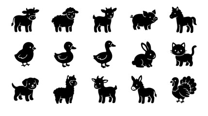 Baby farm animal outline icons © RI