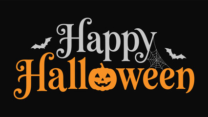 Happy Halloween typography with pumpkin jack-o-lantern on black background © Prosun Design