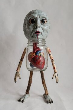 诡异生物玻璃罐心脏雕塑怪诞艺术收藏品恐怖装饰品创意手工艺玩具