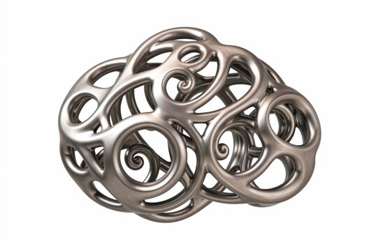Abstract Metal Sculpture Featuring Interwoven Spiral Patterns with Brushed Silver Finish