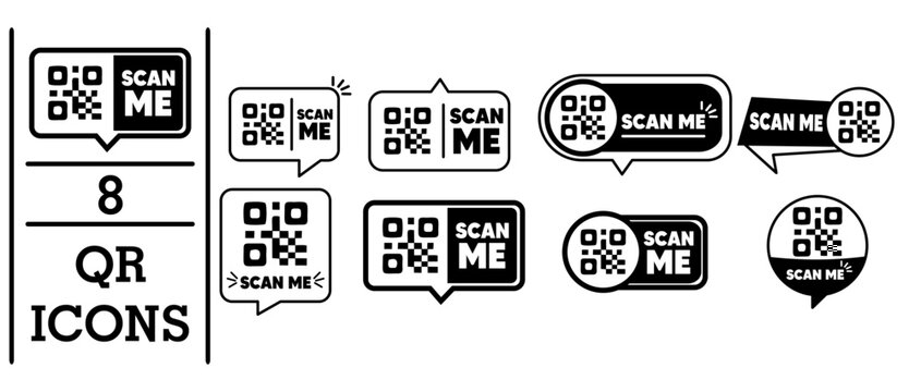 8 QR icon set vector editable
