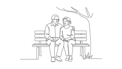 Obraz premium Elderly Couple Sitting On Park Bench Under Tree Enjoying Nature