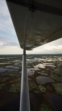 Aerial View from Bush Plane over Tundra Wetlands and Ponds