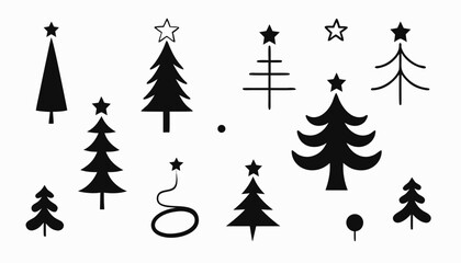 Fototapeta premium Minimalist hand drawn christmas tree collection with displays collection various minimalist evergreen tree illustrations drawn simple black ink style clean white background