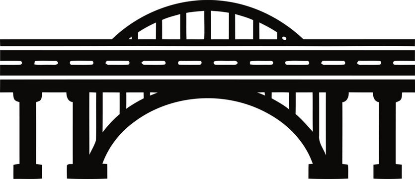 Arch bridge vector illustration highway overpass silhouette.