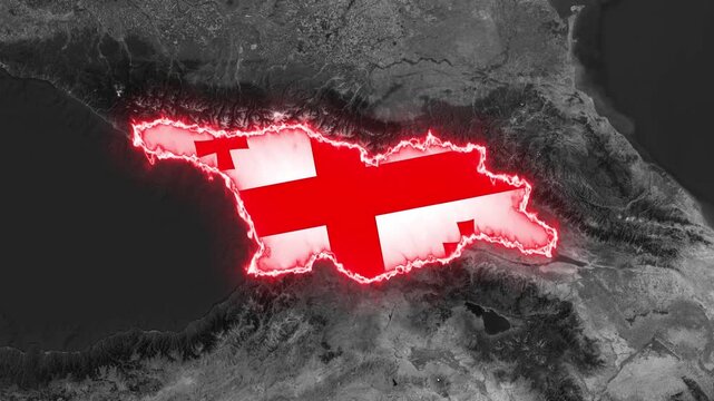 3D Satellite Map Animation Highlighting Georgia's Borders and National Flag in the Caucasus Region