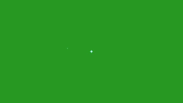 Sparkling star twinkle glitter white cartoon doodle animation, flat vector blinking shining light twinkling effect glowing on transparent green screen background