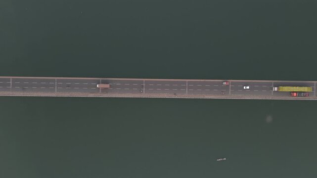 Aerial View of Narmada River Bridge at Sunset, Madhya Pradesh, India