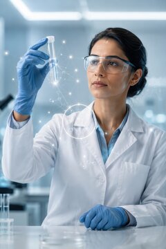 Laboratory Specialist Examining Sample With AI Molecular Analysis