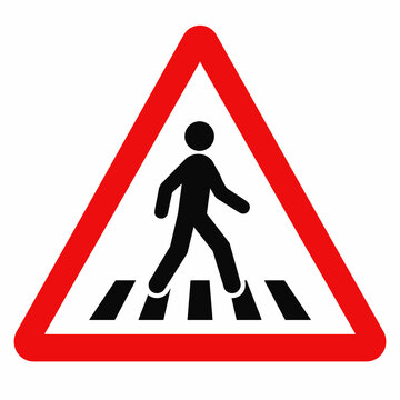 Simple Pedestrian Crossing Warning Sign with Walking Person Flat Vector Illustration Isolated on White Background