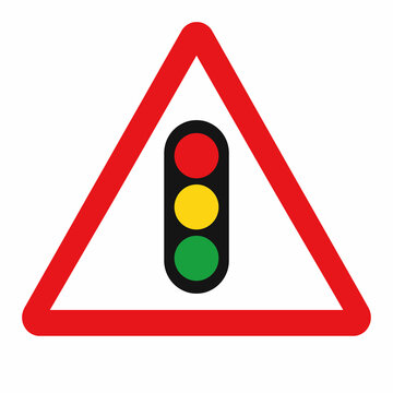 Simple Traffic Light Ahead Warning Sign Flat Vector Illustration Isolated on White Background