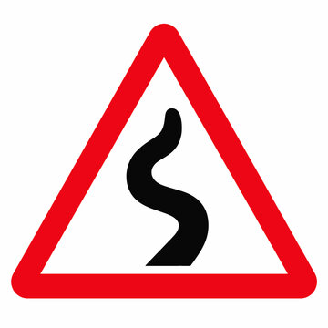 Simple Winding Road Warning Sign with Curved Route Symbol Flat Vector Illustration Isolated on White Background