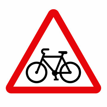 Simple Bicycle Crossing Warning Sign with Bike Symbol Flat Vector Illustration Isolated on White Background