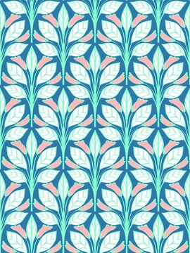 "Seamless botanical pattern collection featuring vintage-inspired leaves, blossoms, and wheat motifs on a deep navy blue background. Elegant and versatile design perfect for textiles, wallpapers, and 