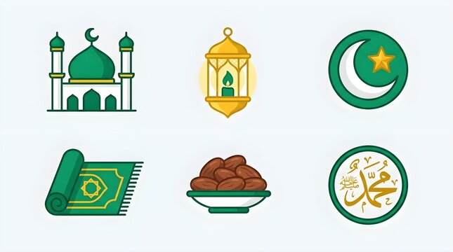 Flat Design Islamic Icon Set Milad Un Nabi
