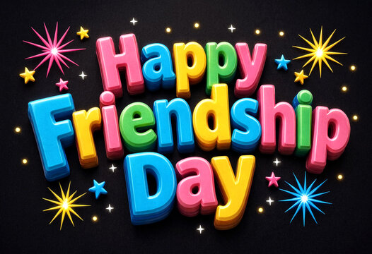 Colorful happy friendship day celebration with bright letters and fireworks design template