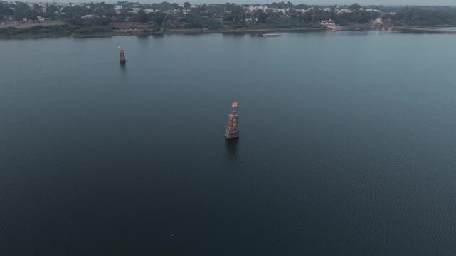 Aerial View of Narmada River Bridge at Sunset, Madhya Pradesh, India
