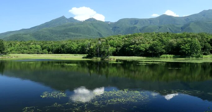知床五湖の第二湖と知床連峰
