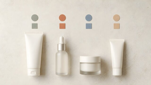 Minimalist Skincare Product Mockup with Color Palettes on Neutral Background