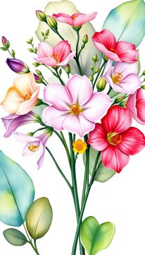 Wood sorrel bouquet watercolor clipart vector high quality isolated on a white background, stems, whimsical illustration
