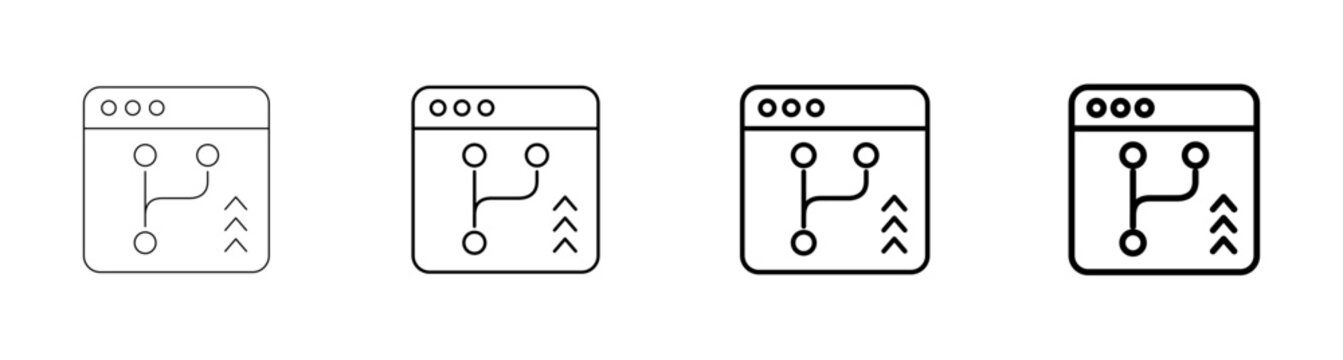 Git Push Version Control Branch Icon Set Vector Line Art Outline Illustration
