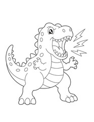 Fototapeta premium Printable Roaring T-Rex Dinosaur Coloring Sheet. Cute Cartoon Prehistoric Animal Activity for Kids Ages 3–8.