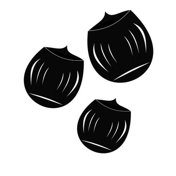 hazelnut black silhouette healthy fat nut isolated on white background