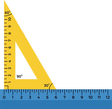 Yellow triangle ruler on a blue ruler