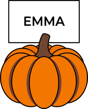 Pumpkin place card with the name emma