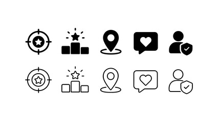 Fototapeta premium Business and Marketing Strategy Icon Set in Silhouette and Outline Style