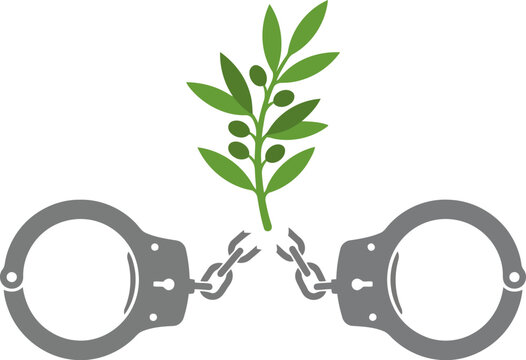 Broken handcuffs with olive branch