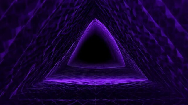 Glowing purple triangle portal floating against a solid black dark background