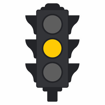 Yellow Traffic Light Signal Flat Vector Illustration Isolated on White Background