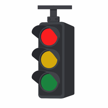 Hanging Red Traffic Light Signal Flat Vector Illustration Isolated on White Background