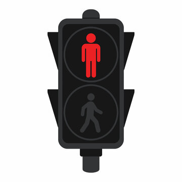 Red Pedestrian Crossing Signal Flat Vector Icon Isolated on White Background