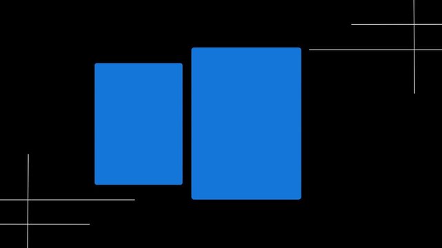 Minimal blue rectangular cards animation on dark background with clean geometric layout. Modern UI elements representing app interface, presentation slides, and digital content display.