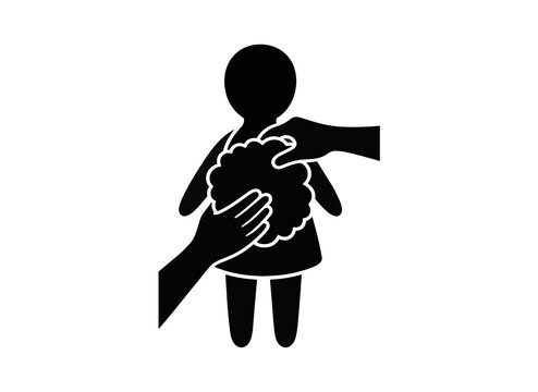 Hands stuffing a doll with wool. Silhouette vector illustration