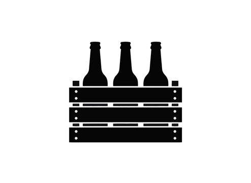 Three bottles in a wooden crate, flat vector illustration