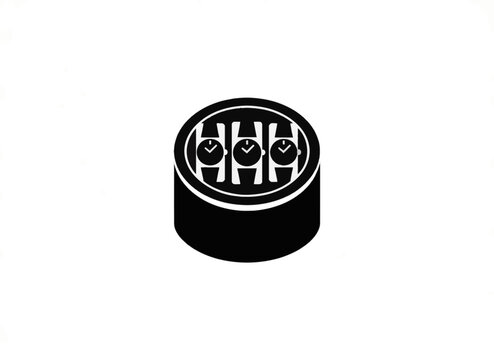 Vector illustration of a watch winder with three wristwatches inside. Flat icon