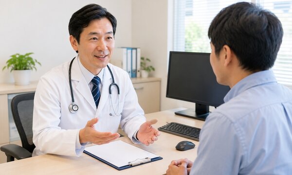 医師が患者へ診療内容を説明する健康相談と診察のカウンセリング風景