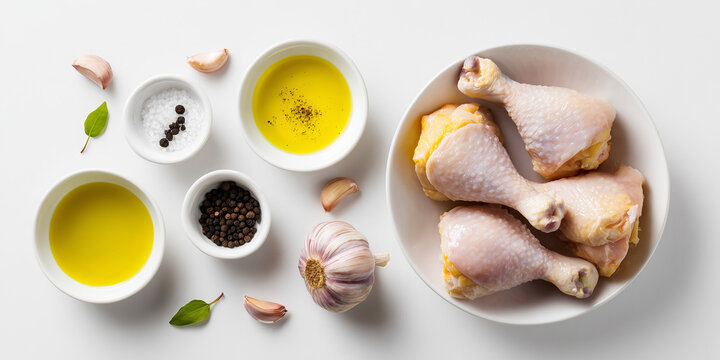 Fresh Raw Chicken Drumstick Cooking Ingredients Flat Lay