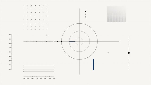 Minimal Technical Motion Background with Concentric Circles, Dot Grid and Measurement Scales