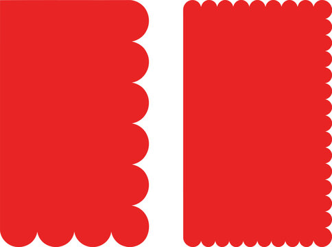 Set of two red rectangular shapes with scalloped edges
