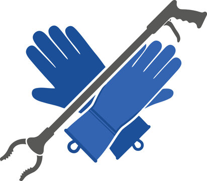Trash picker tool and protective gloves for cleaning