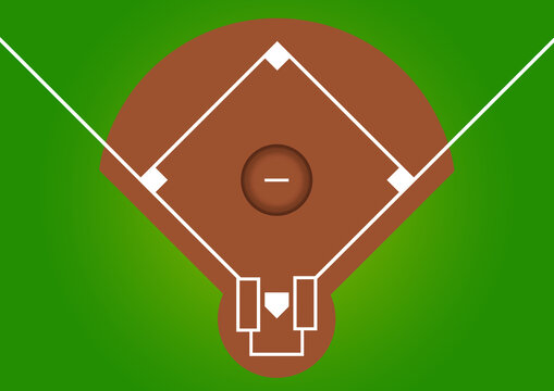 俯瞰で見た野球場の抽象的なイラスト背景 |  シンプルなスポーツフィールドデザイン