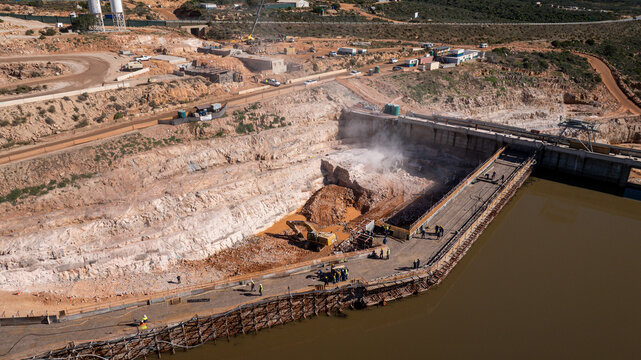 Extension of a section of the Clanwilliam Dam, built to raise the wall. The project is one of South Africa's largest current water infrastructure developments.