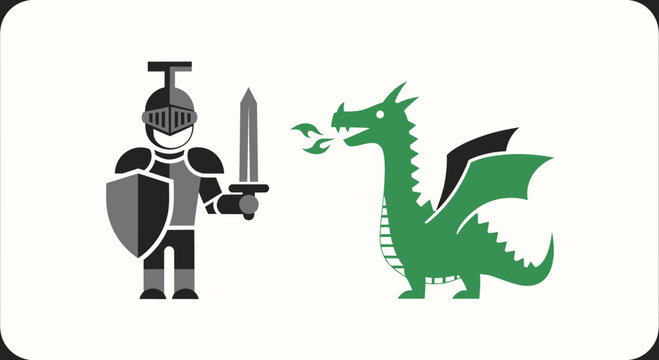 knight vs dragon, medieval battle