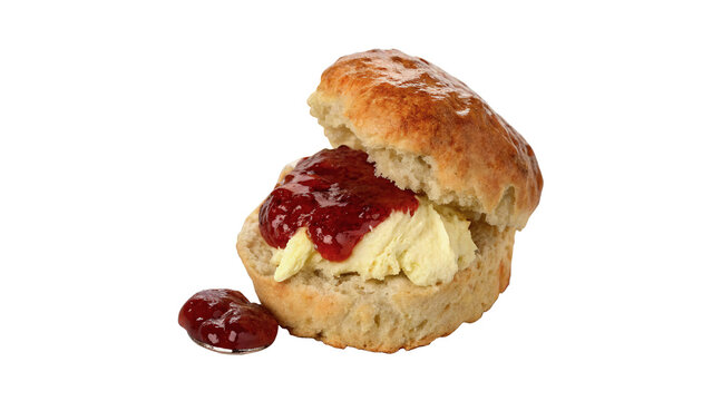 Delicious sweet bakery scone with jam cream isolated on transparent background for confectionery menu
