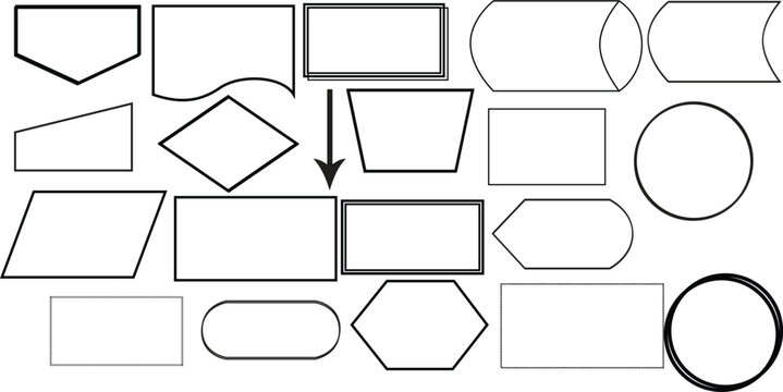 Flowchart Shapes and Diagram Symbols Set, Process Chart Elements, Geometric Boxes, Arrows and Editable Outline Vector Collection