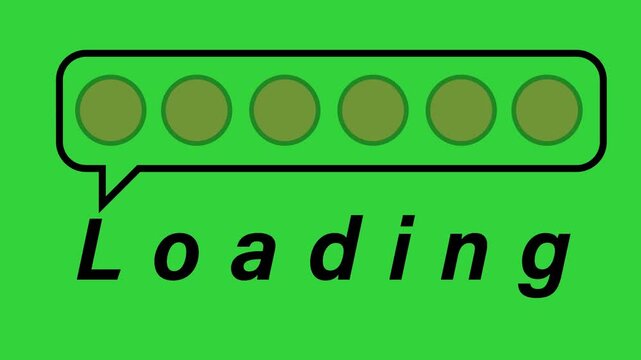 animation of a loading progress bar inside a speech bubble icon with the word Loading beneath it. Rendered on a chroma key green screen background, perfect for video editing overlay, gaming streams.